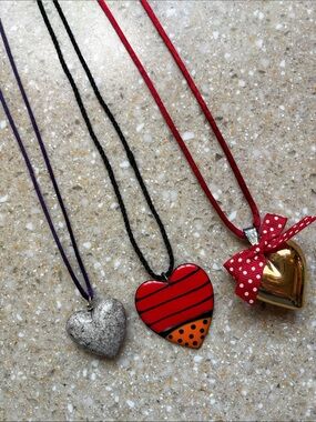 Collection of Vintage Metal Pendant Heart Necklaces